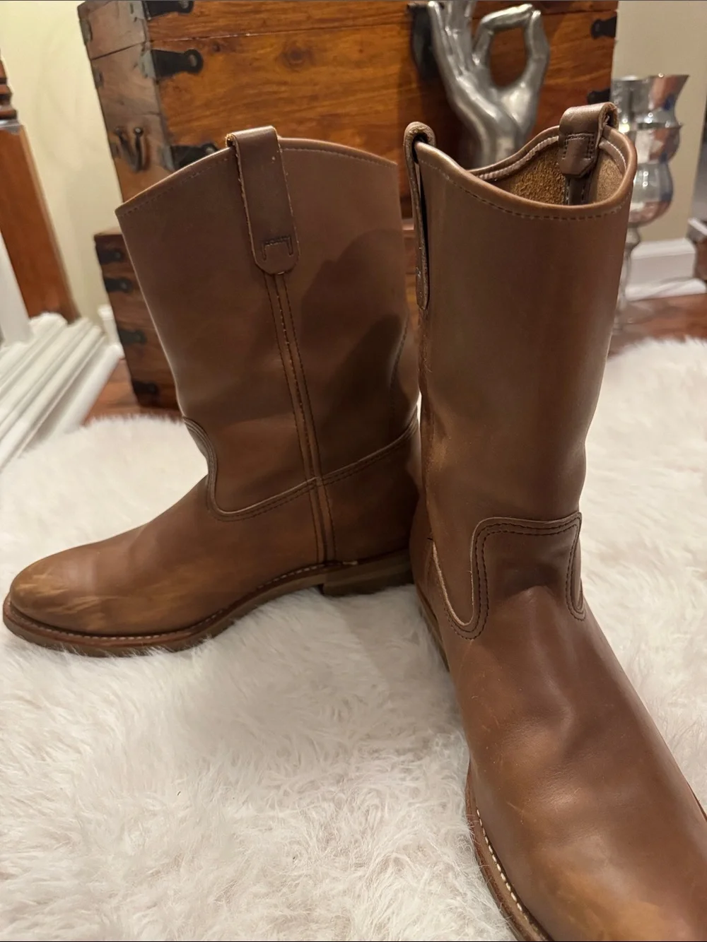 Red Wing Vintage Men's Tan Leather Pull-On  Boots 1187 Made in USA pre-owned.